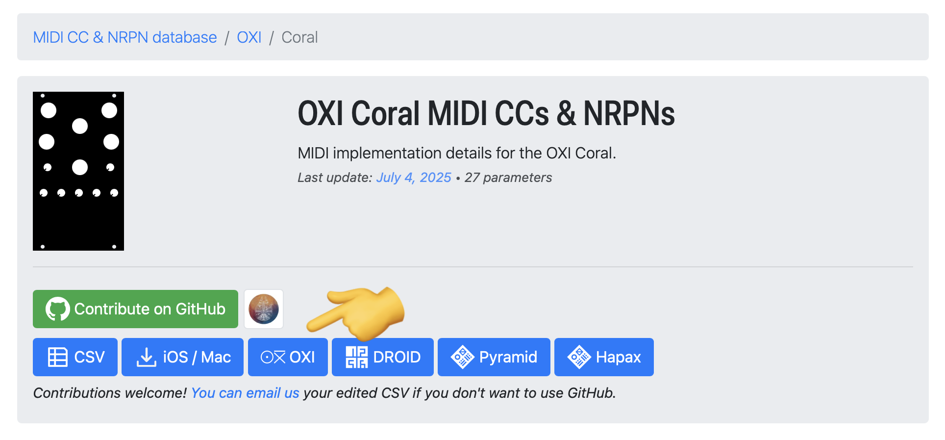 MIDI Guide download button for OXI instrument definitions