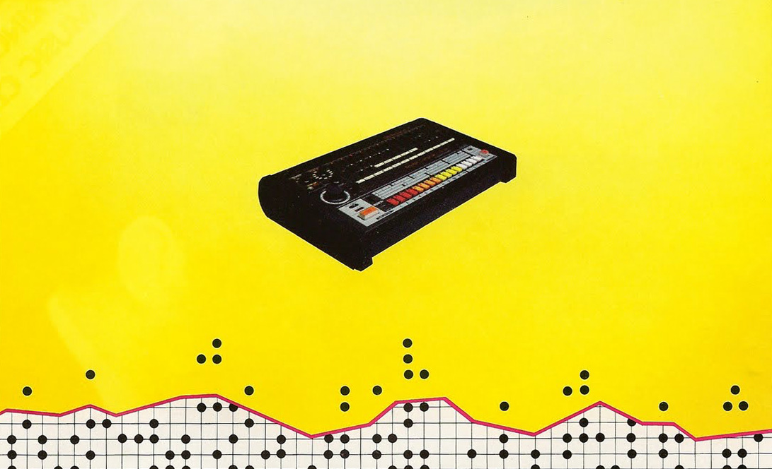 Image of a Roland TR-808 from an old magazine ad